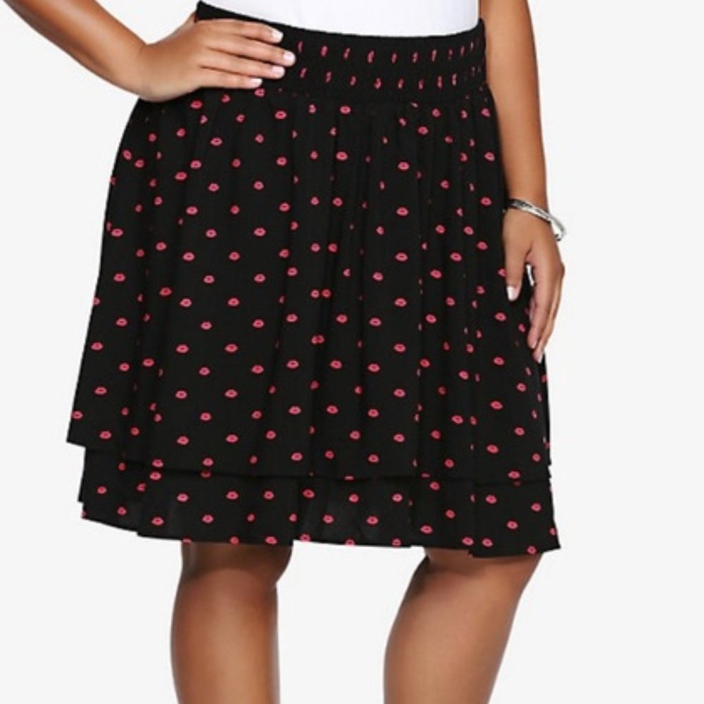 Torrid Red Lip Black Skater Pinup Punk Skirt 3